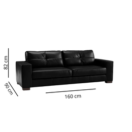 Sofa Domini 2,40m 2 Lugares Couro Legitimo Sherwood Preto medidas